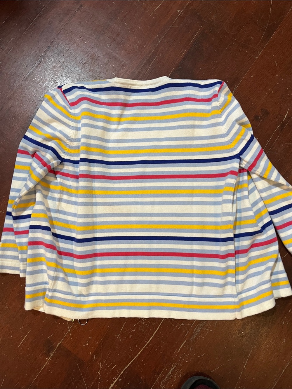 🌻3/$15🌻 Orvis Cream Knit Zip Cardigan with Blue, Yellow & Red Stripes - Picture 6 of 8
